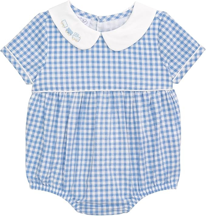 Mud Pie Baby Boy Train Layette Gingham Bubble | Amazon (US)