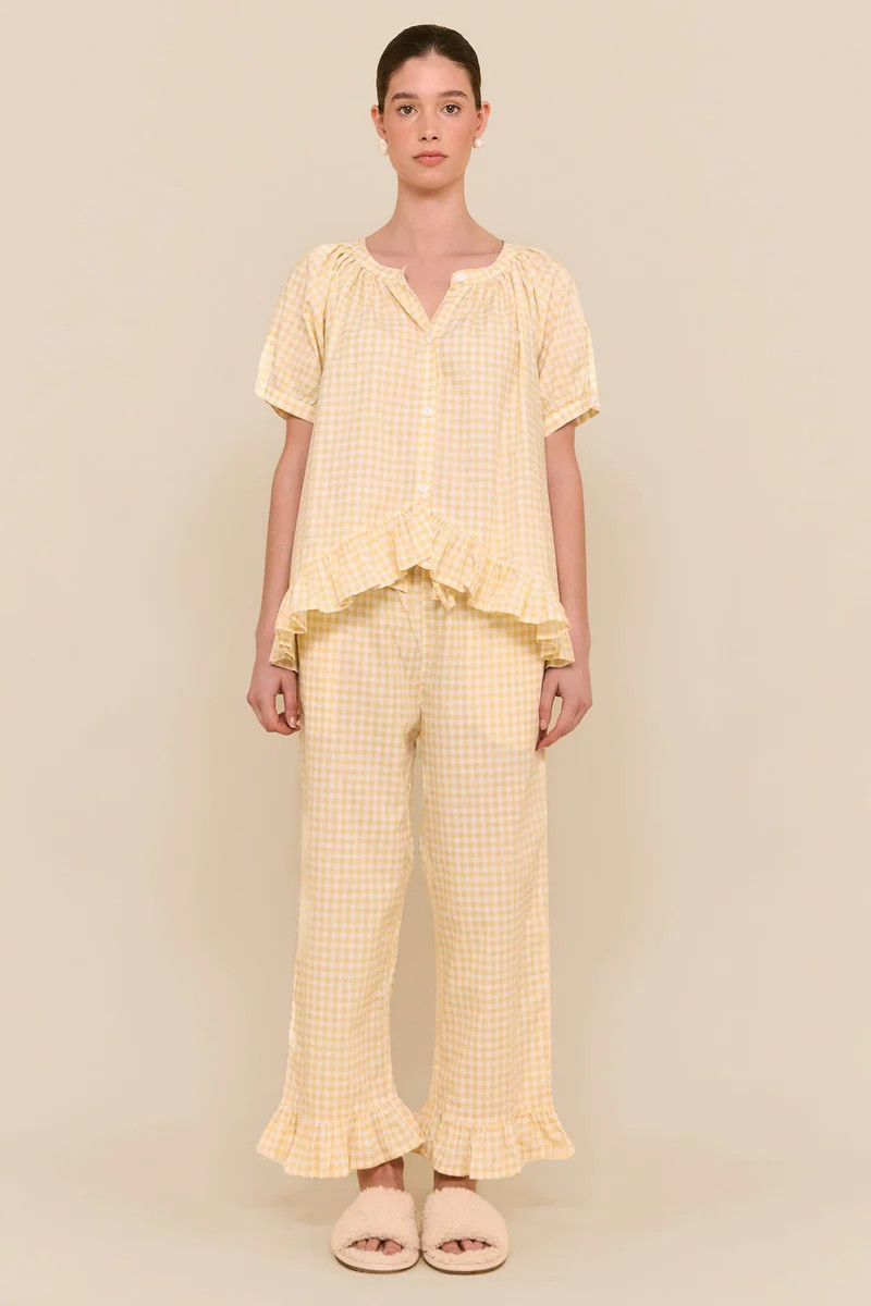 Sophie Sleep Set - Pants - Cotton - Gingham Yellow | Piyama US