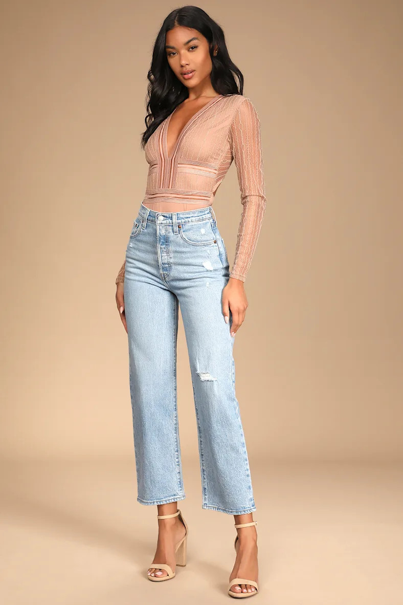 Casita Beige Sheer Lace Long Sleeve Bodysuit | Lulus (US)