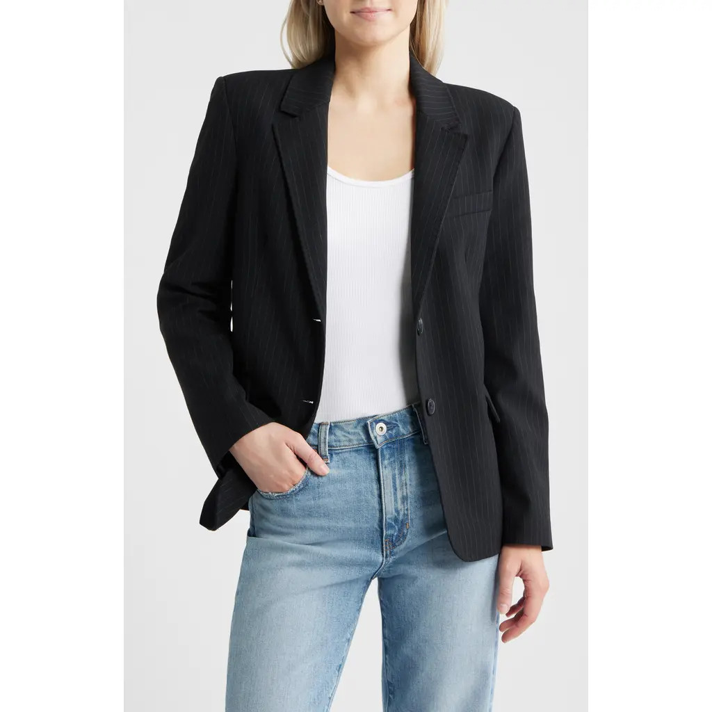 MANGO Pinstripe Straight Fit Suit Blazer in Dark Navy at Nordstrom, Size Medium | Nordstrom
