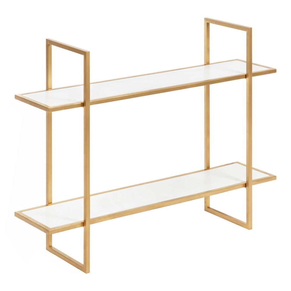 Kate and Laurel Leigh 30 in. x 24 in. x 8 in. White/Gold Decorative Wall Shelf 216540 - The Home ... | The Home Depot