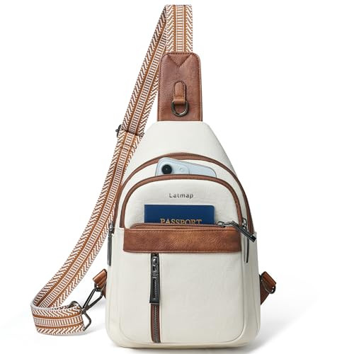 LATMAP 7L Sling Bag For Women Men Backpack Fanny Pack Crossbody Chest Travel Shoulder Belt Bags Purse Handbag PU Leather Beige | Amazon (US)