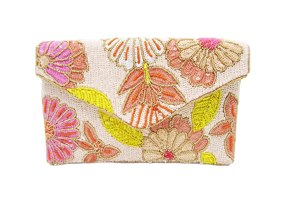 NEW! Floral Beaded Clutch Bag, Seed Bead Crossbody Bag, Boho Handbag, Beaded Clutch Bag, Gift for... | Etsy (US)