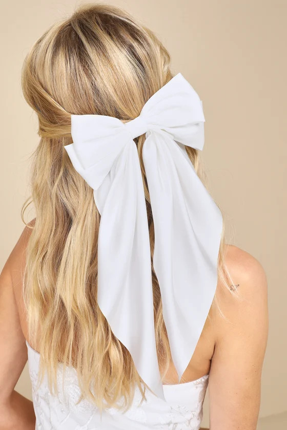 Adorable Inclusion White Satin Bow Hair Clip | Lulus