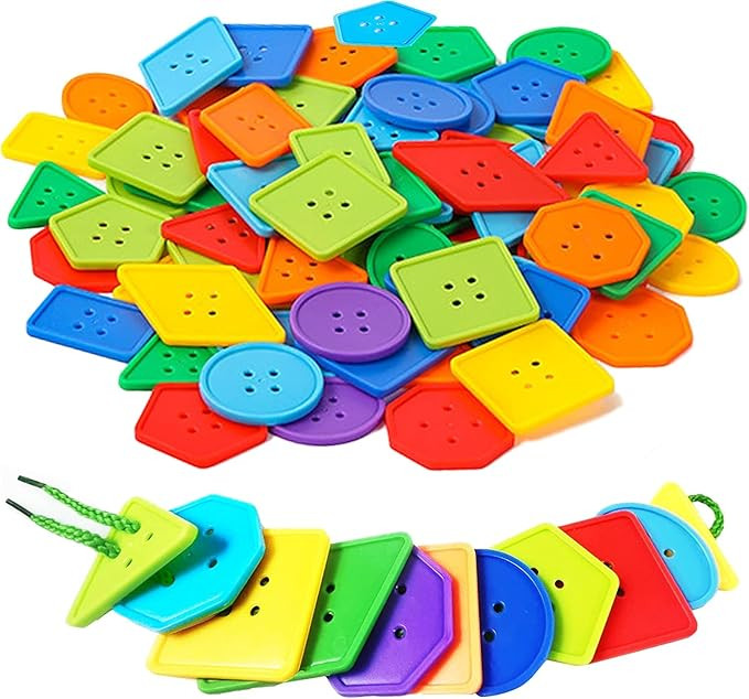 70 Pcs Montessori Lacing Threading Toy - Geometric Shaped Large Beads for Kids Crafts, Preschool ... | Amazon (US)