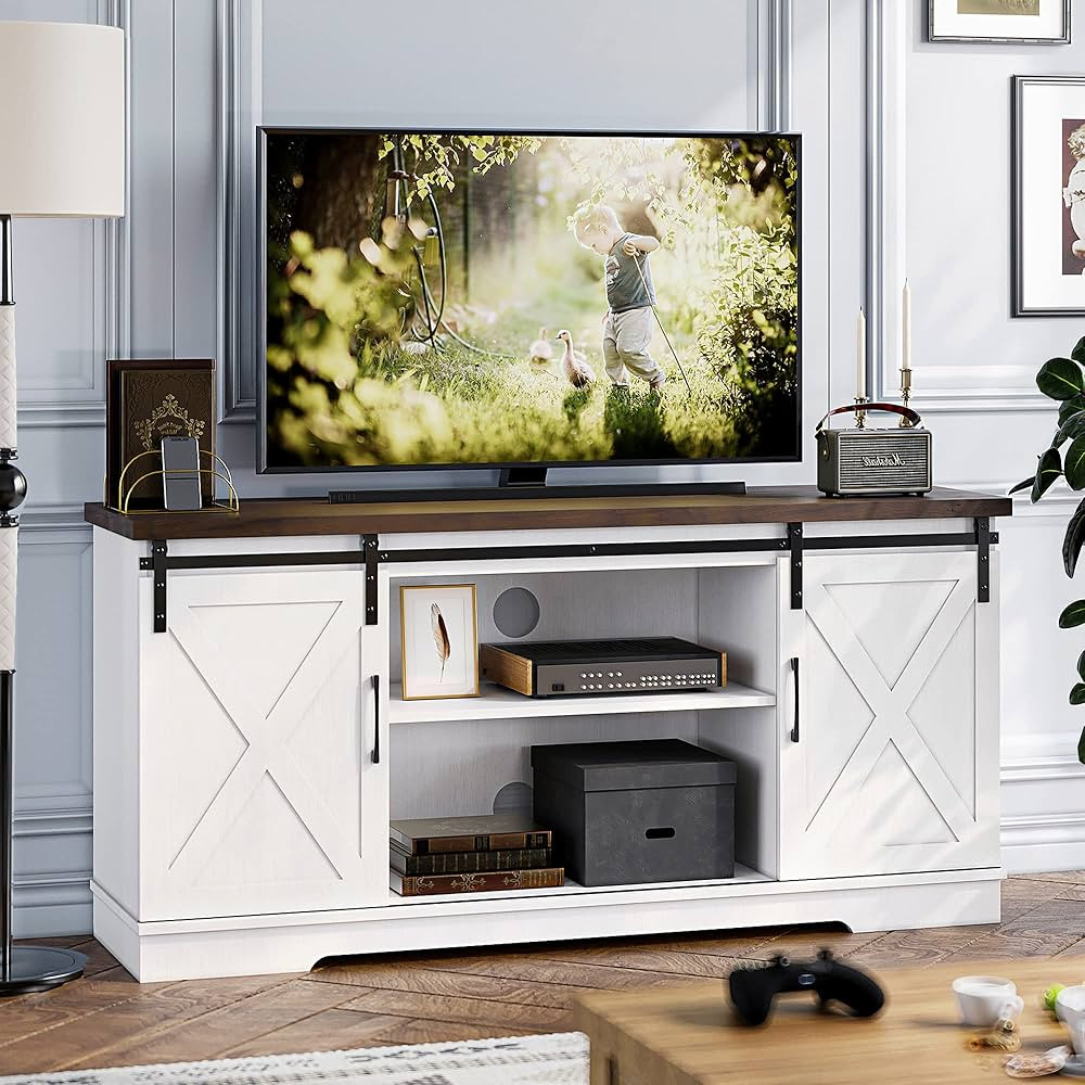 IDEALHOUSE Farmhouse TV Stand for 65 Inch TV Entertainment Center TV Media Console Table, Barn Do... | Amazon (US)