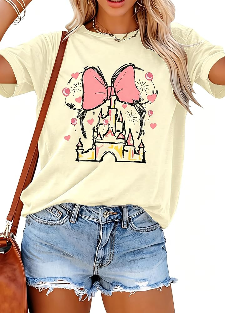 Women Magic Kingdom Shirt Castle Graphic Shirts Casual Family Vacation Holiday T Shirt Cute Short... | Amazon (US)