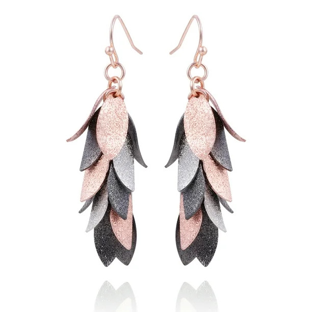 Time & True Mixed plate textured leaf drop earrings - Walmart.com | Walmart (US)
