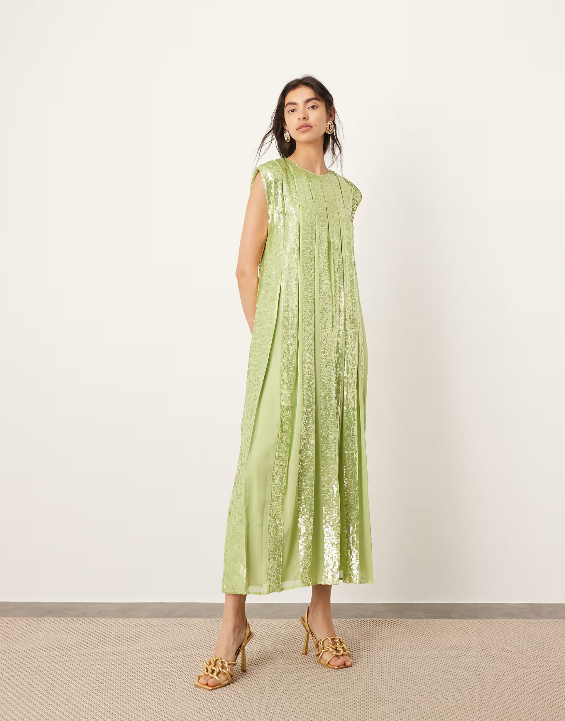 ASOS EDITION embellished allover sequin pleat maxi dress in green | ASOS | ASOS (Global)