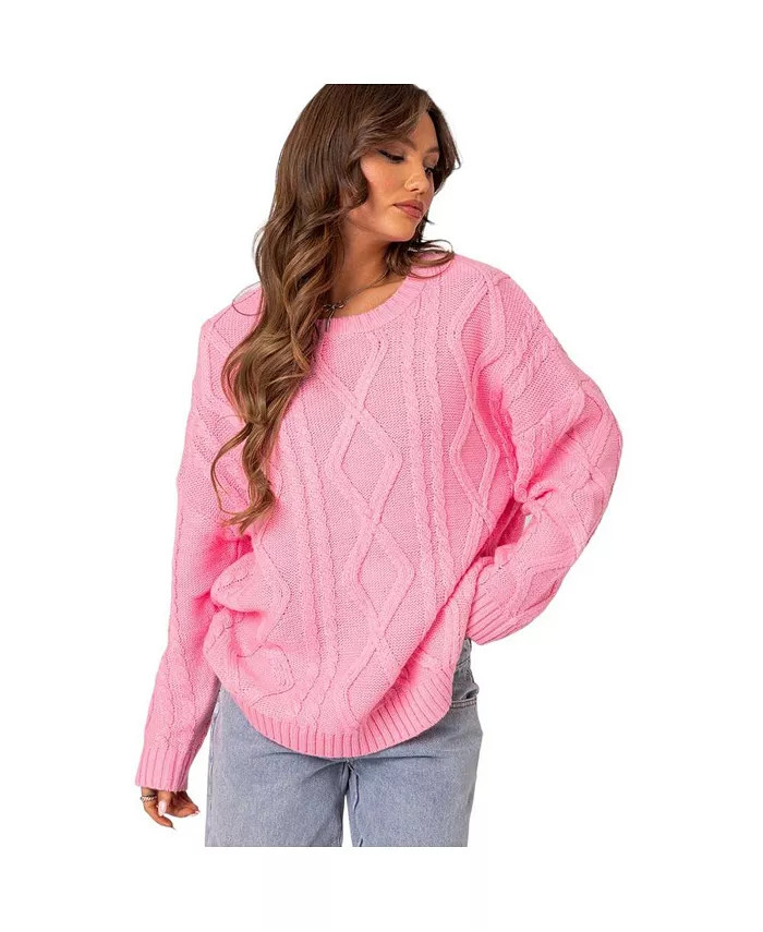 Edikted Women's Kennedy oversized cable knit sweater - Macy's | Macy's