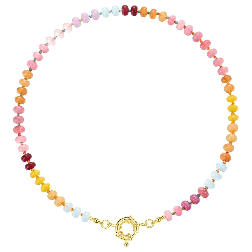 KissYan Beaded Gemstone Necklace for Women, Colorful Boho Bead Choker Natural Stone Surfer Beach ... | Amazon (US)