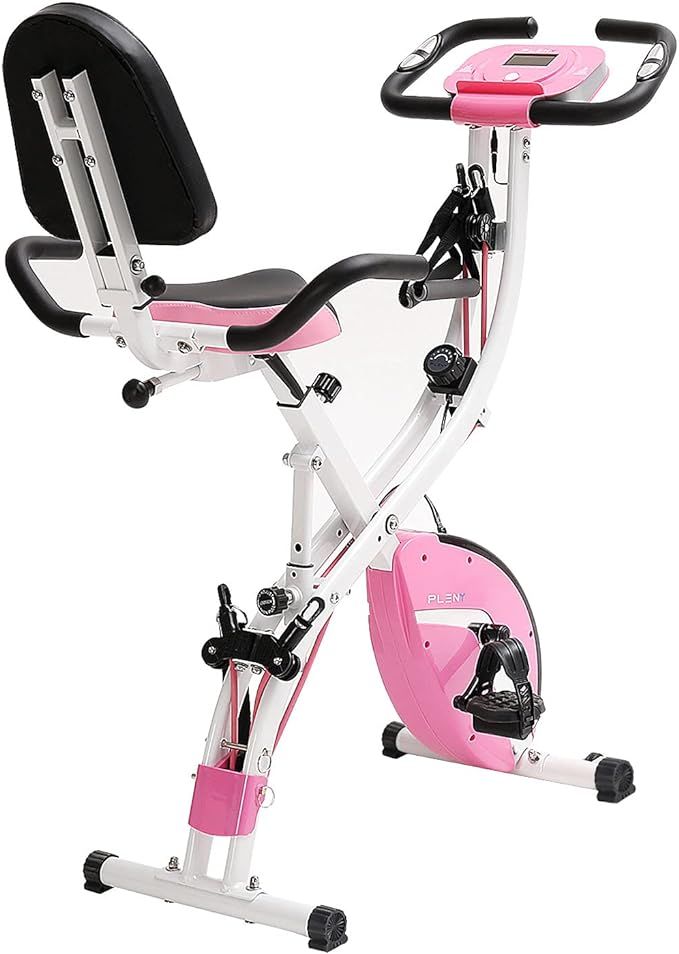 PLENY Folding Exercise Stationary Bike Workout, 3-In-1 Folding Indoor Cycling Exercise Bike, Magn... | Amazon (US)