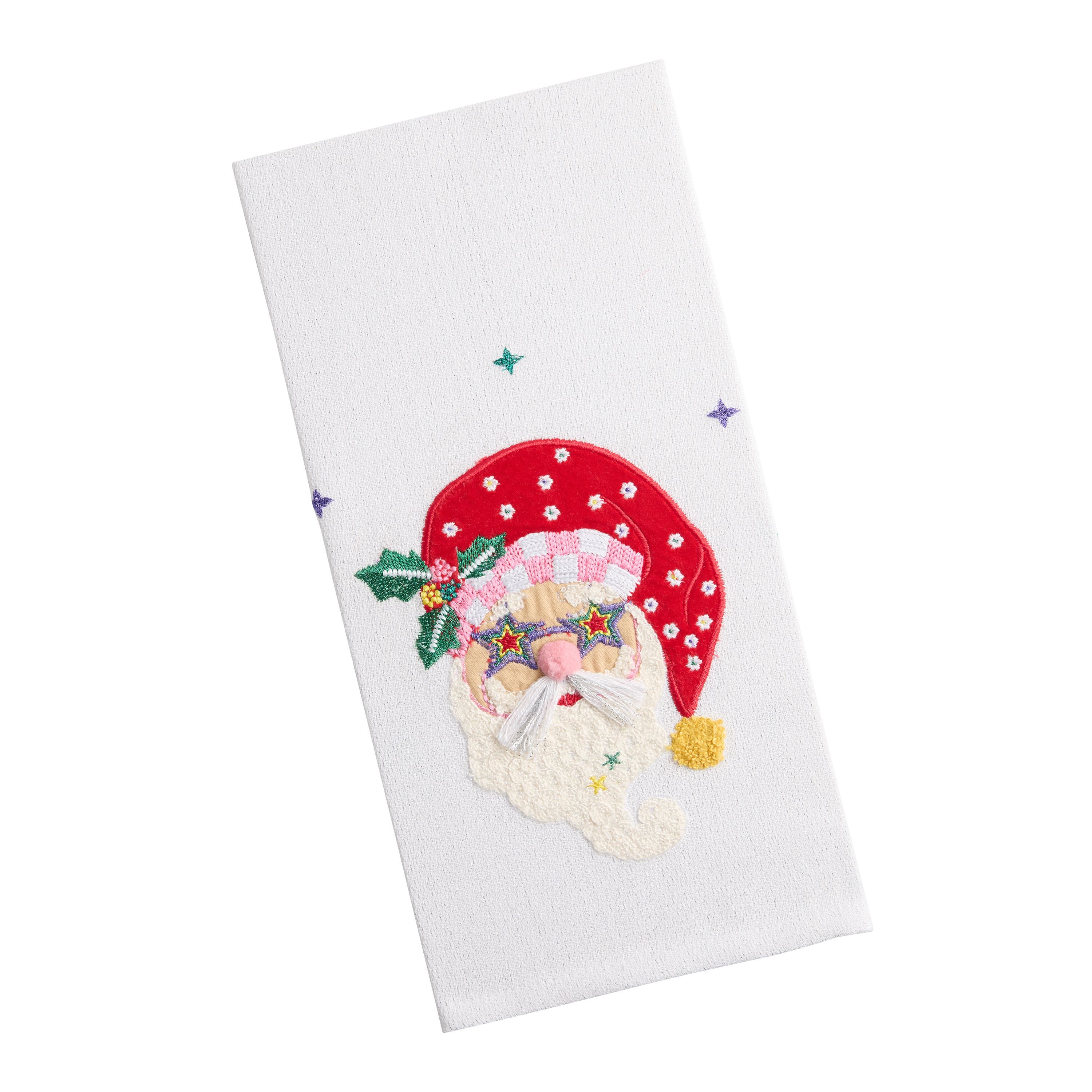 Silver Groovy Santa Embroidered Kitchen Towel | World Market