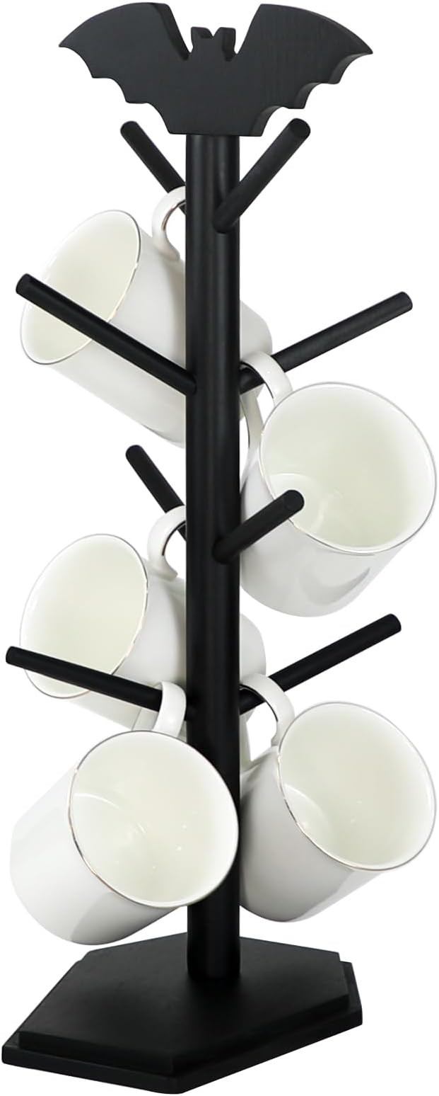 Bat Mug Holder Tree - 8 Hooks Rack for Gothic Home Decor - Wood Mug Tree for Countertop - Cup Hol... | Amazon (US)