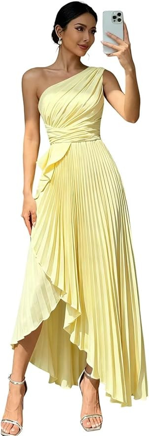 BITALY One Shoulder Bridesmaid Dresses Long for Women Satin Pleated 2026 A Line Formal Dress with... | Amazon (US)