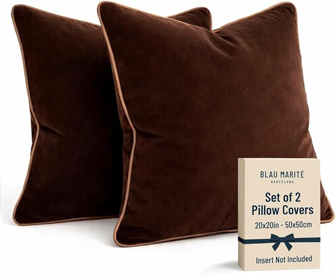 2 Pack Velvet Decorative Throw Pillow Covers, 20"x20", Brown and Camel, Solid, Modern, Contrast P... | Amazon (US)
