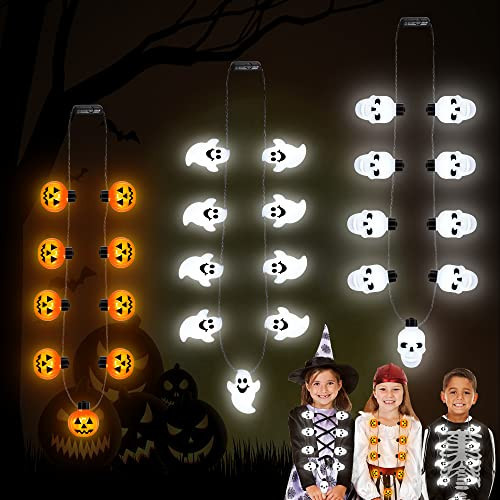 Halloween Necklaces Accessories, 3Pcs Halloween Light Up Necklace, Halloween Pumpkin Skull Ghost Glow Necklaces, 3D Light Halloween Party Favors Necklaces for Trick or Treat Halloween Decorations | Amazon (US)