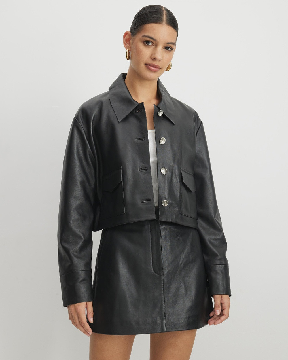 AERE - Cropped Leather Jacket - Coats & Jackets (Black) Cropped Leather Jacket | THE ICONIC (AU & NZ)