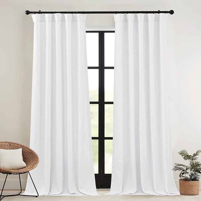 RYB HOME White Linen Curtains 96 inch Light Filtering Privacy Drapes Thick Linen Weave UV Protect... | Amazon (US)