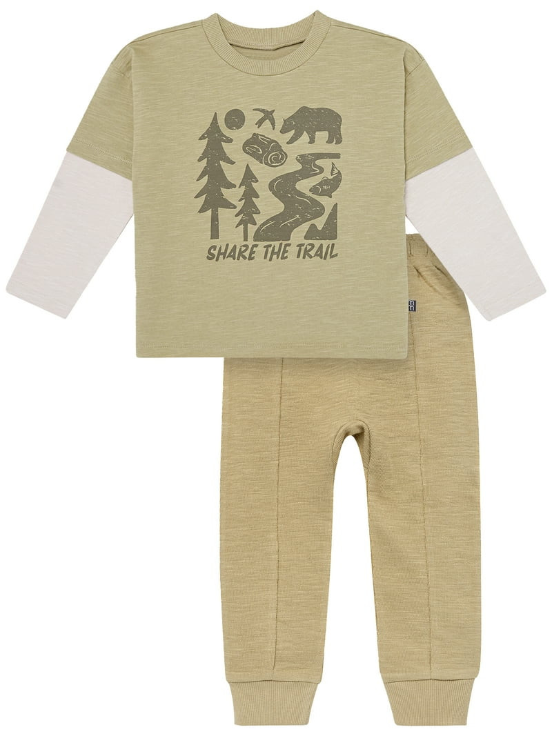 Modern Moments by Gerber Toddler Boy Organic Graphic Tee and Pant Outfit Set, Sizes 12 Months - 5... | Walmart (US)