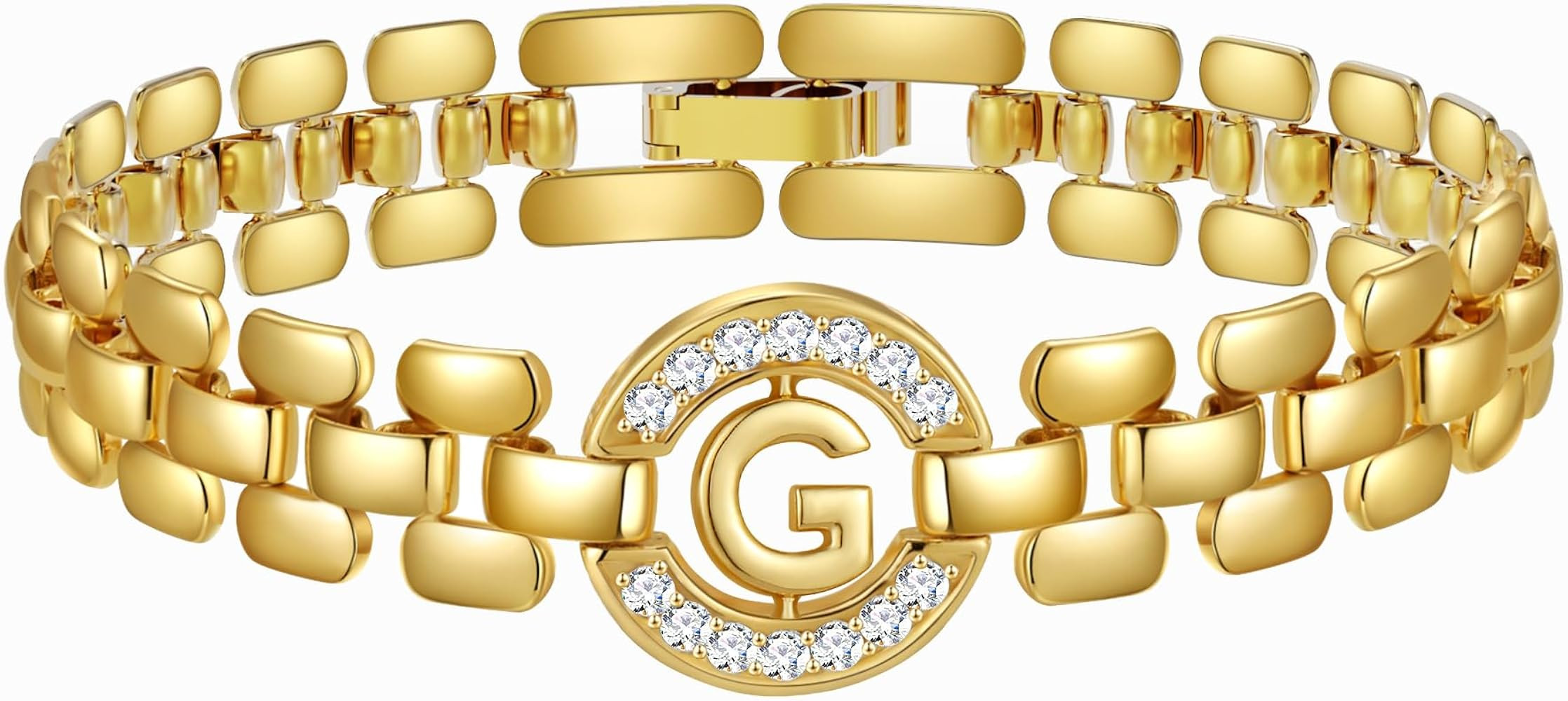 WEDDINEN Initial Bracelets for Women, 14K Gold Plated Letter A-Z Bracelets with Diamonds,Thick Ch... | Amazon (US)