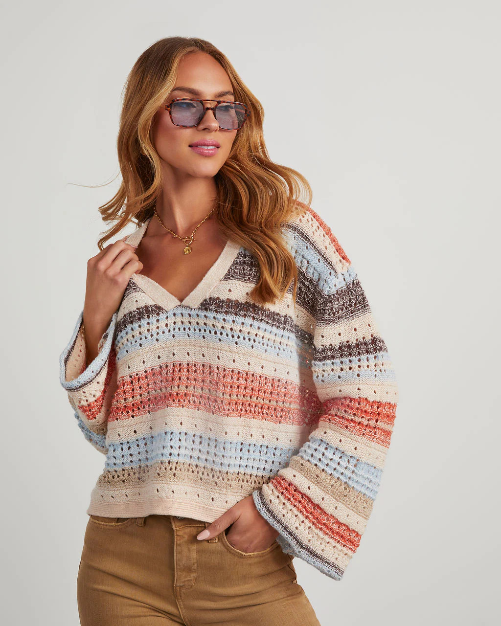 Laila Striped V-Neck Sweater | VICI