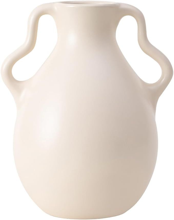 White Ceramic Handles Flower Vase,8.3 Inches Tall Home Decor,Minimalist Farmhouse Decorative Vase... | Amazon (US)