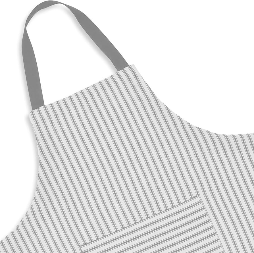 Cackleberry Home Alloy Gray and White Ticking Stripe Woven Cotton Bib Apron Pocket Adjustable Str... | Amazon (US)