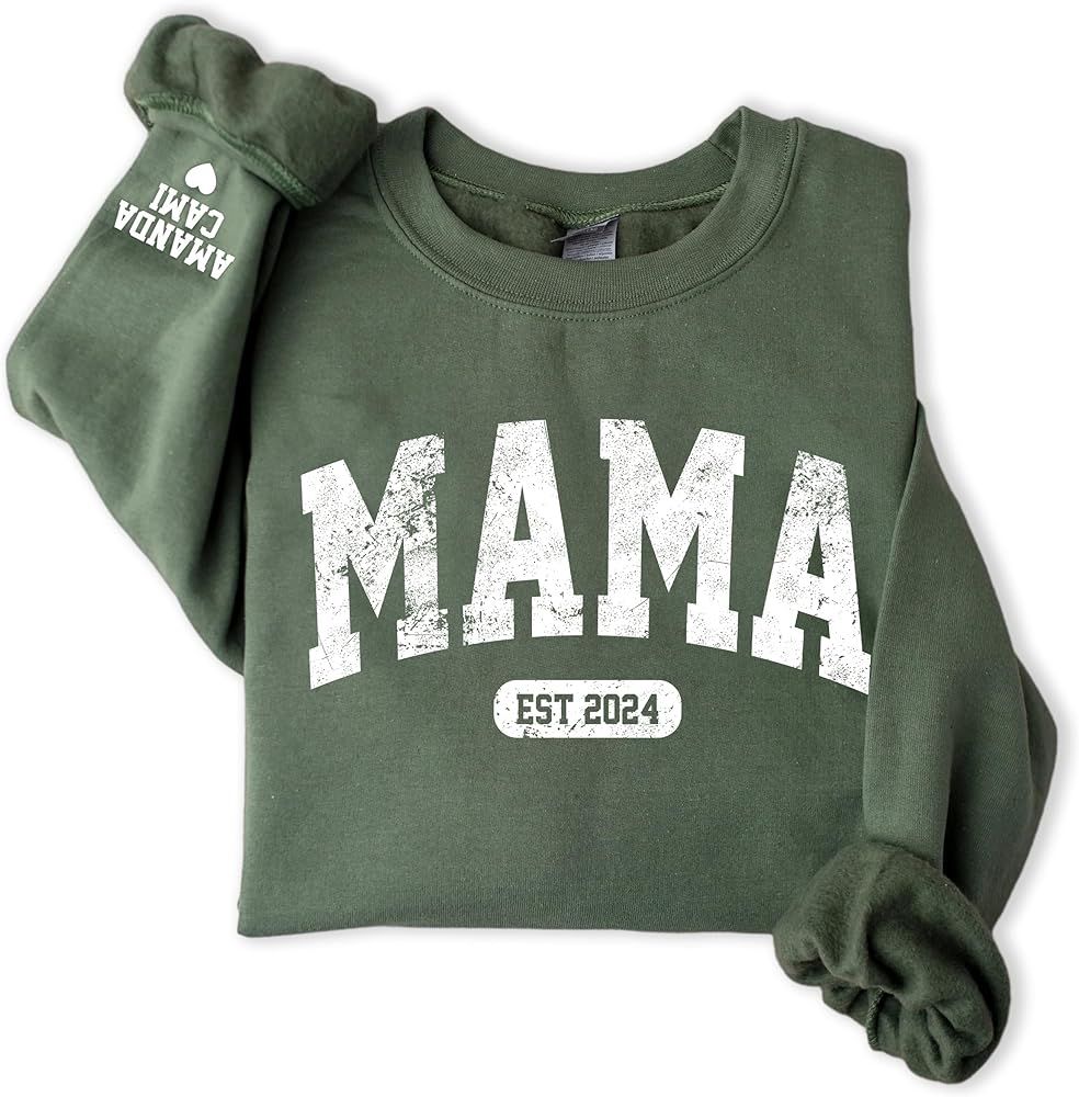 Amazon.com: Giantbighands Personalized Mama Sweatshirt with Kid Names on Sleeve, Mama Est Sweatsh... | Amazon (US)