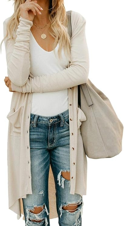Alaster Queen Women’s Open Front Cardigan Button Down High Low Hem Knitted Cardigan Outwear wit... | Amazon (US)