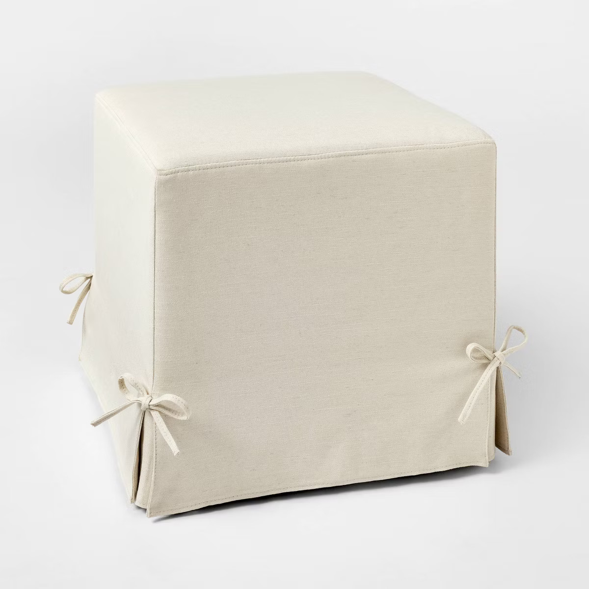 Lynwood Slipcover Cube Ottoman with Tie Details Cream - Threshold™ designed w/Studio McGee | Target