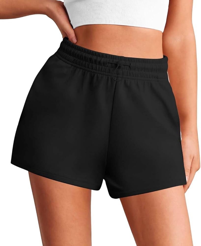 PINSPARK Sweat Shorts Women Lounge Athletic Short High Waisted Summer Sweatshorts Drawstring with... | Amazon (US)