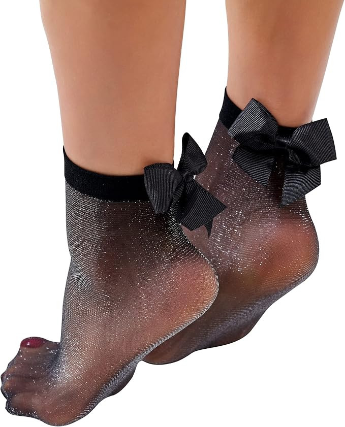 DAYMOD Women's European Black Ankle Fashion Socks in Patterned Fishnet and Vintage Sheer Lace - 2... | Amazon (US)