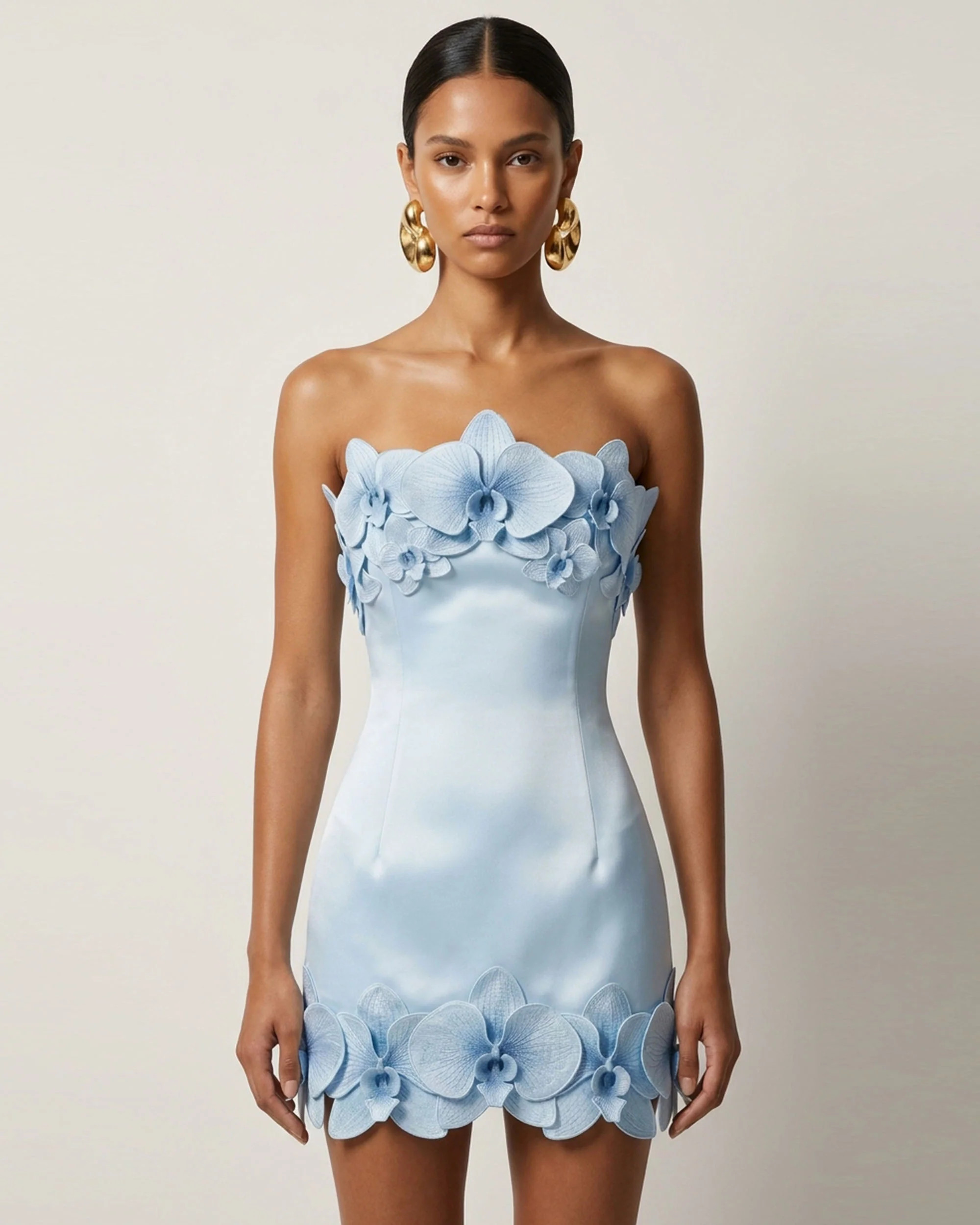 Orchid Trim Strapless Mini Dress - Blue | JW PEI US