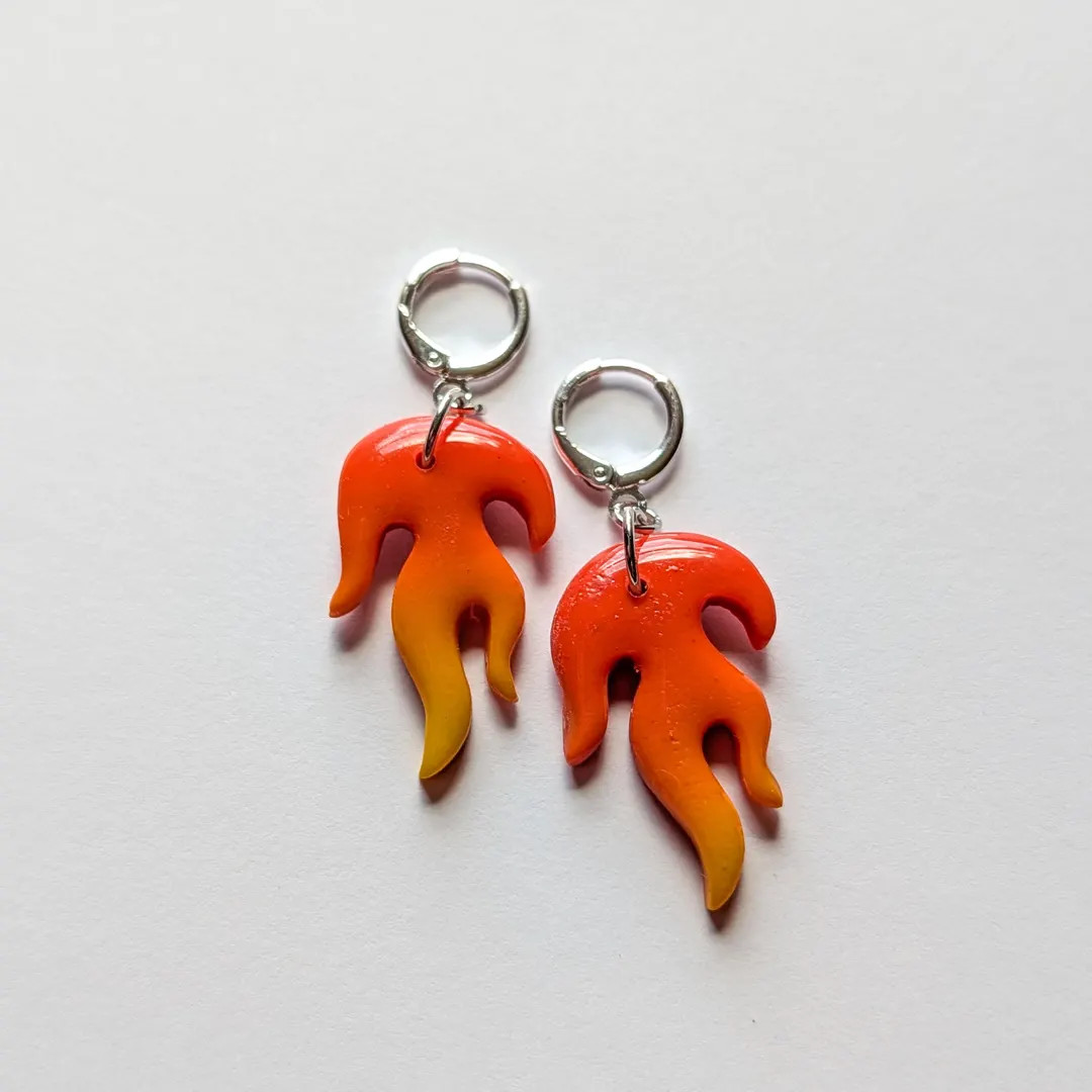 Flame fire silver huggies earrings | Etsy (Global)