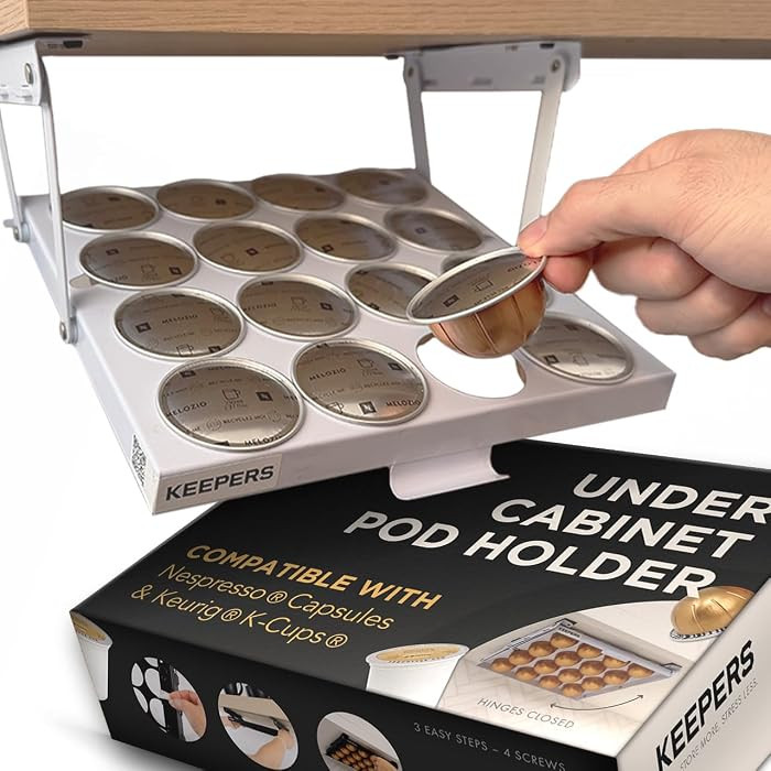 KEEPERS Nespresso\u00ae Vertuo\u00ae Pod Holder|Under Cabinet Swing Down Coffee Pod Organizer|Keu... | Amazon (US)