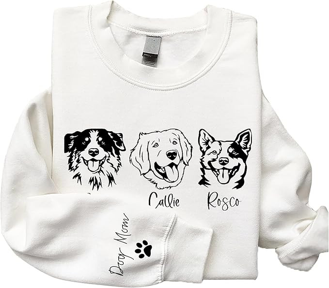 Personalized Dog Mom Sweatshirt, Custom Line Art Portrait Dog Sweatshirt, Pet Name Sweatshirts Wo... | Amazon (US)