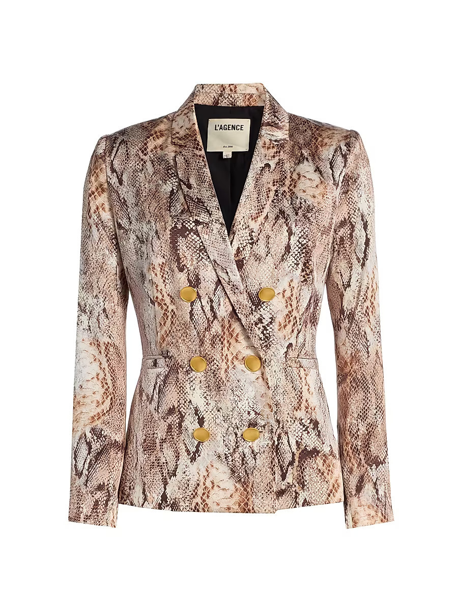 Women's Colin Snake Silk Double-Breasted Blazer - Tan Multi Western Snake - Size 0 | Saks Fifth Avenue
