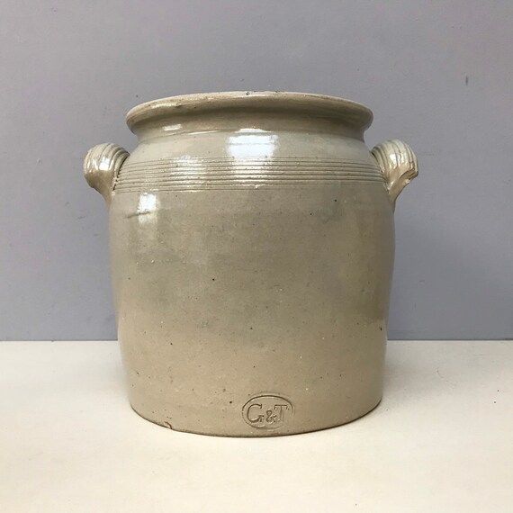 G&T Large vintage French stoneware confit pot with handles beautiful beige grey gray natural tone... | Etsy (US)