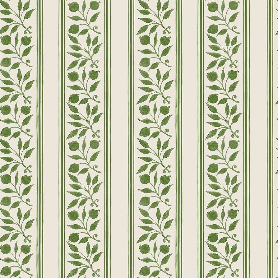 NuWallpaper x Morris & Co. Rosehip Stripe Boughs Green Peel and Stick Wallpaper, MCS6610 | Amazon (US)