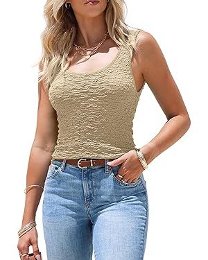 EVALESS Tank Top for Women Square Neck Sleeveless Summer Lightweight Textured Knit Sweater Vest T... | Amazon (US)