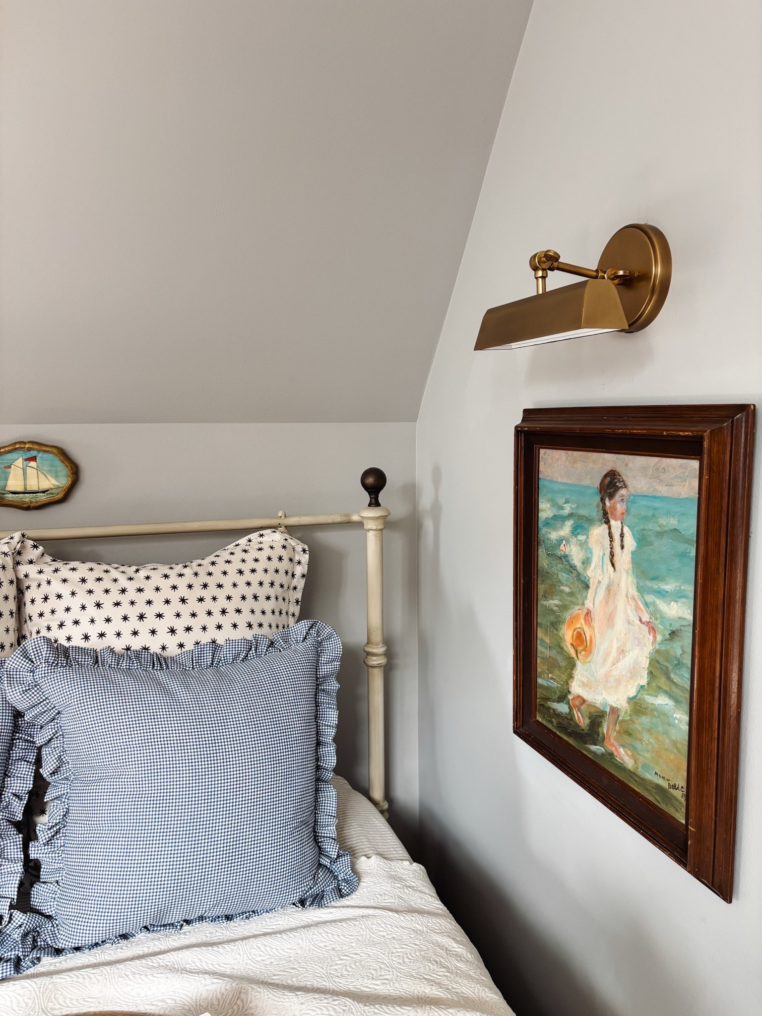 New in the Snug - a garage sale original painting (free! 😮) + a picture light and blue and white mini check ruffle pillows

#LTKSaleAlert #LTKHome #LTKSeasonal