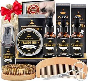 Beard Kit for Men Grooming & Care W/3 Pack Beard Oil, Wash, Balm, Comb, Brush, Scissors,Anniversa... | Amazon (US)