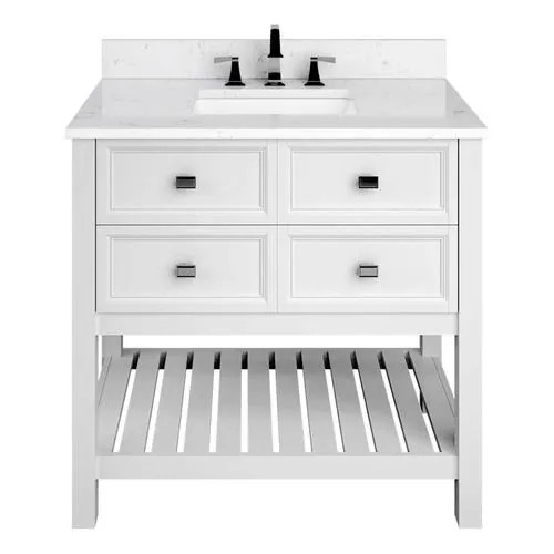 allen + roth Canterbury 36-in White Single Sink Bathroom Vanity with Carrara Engineered Stone Top... | Lowe's