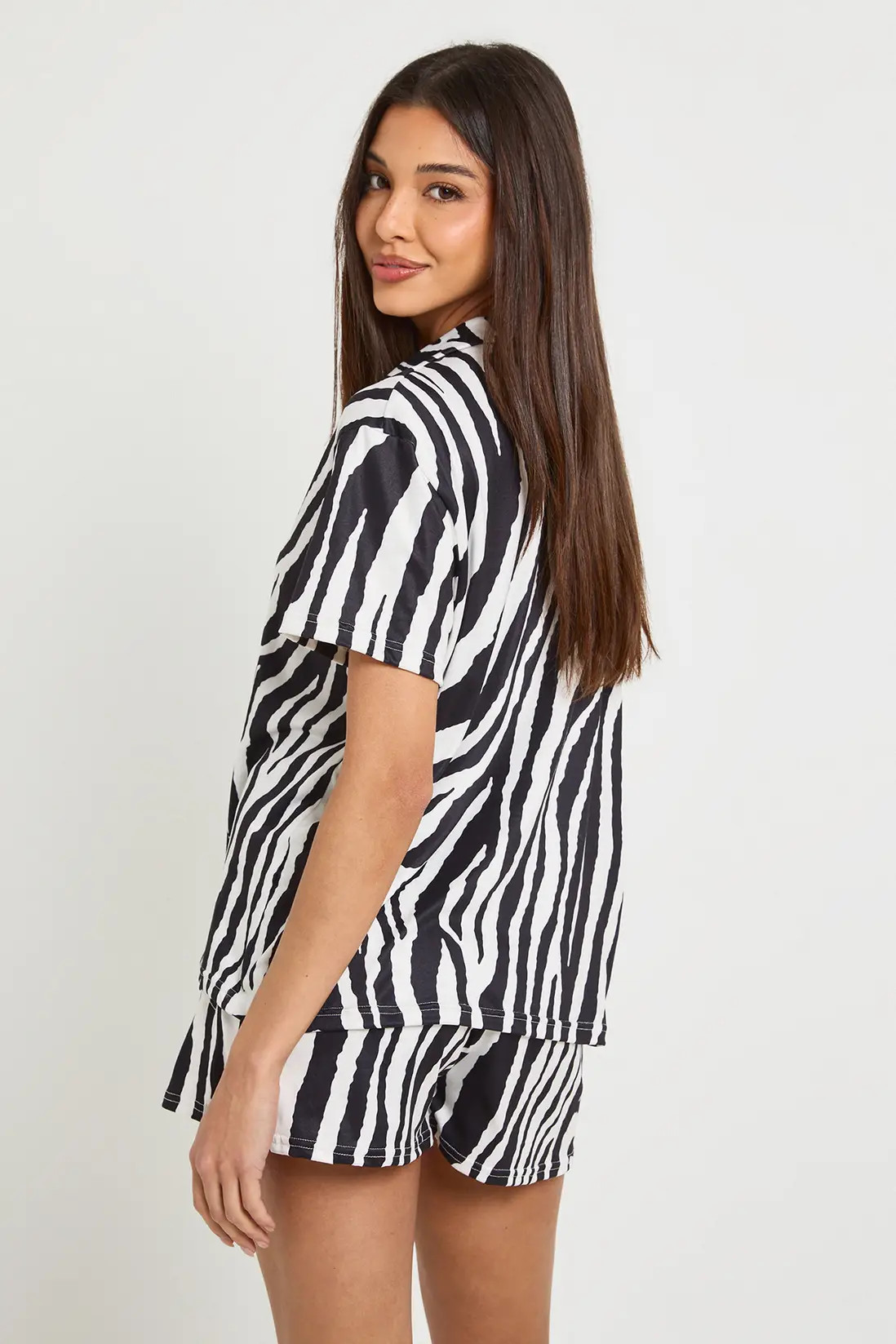 Zebra Print Short Sleeve Shirt & Shorts PJ Set | boohoo (US & Canada)