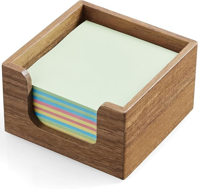 Acacia Wood Sticky Note Holder, Post It Note Dispenser for Office Desk Accessories, Self Stick No... | Amazon (US)