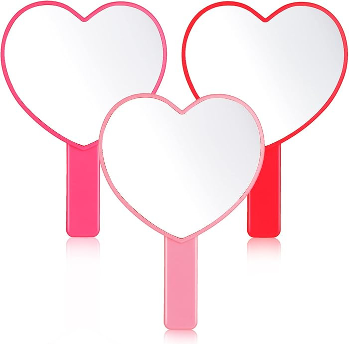3 Pcs Handheld Heart Mirror Valentines Gifts Cute Travel Mini Makeup Plastic Mirrors with Handle ... | Amazon (US)