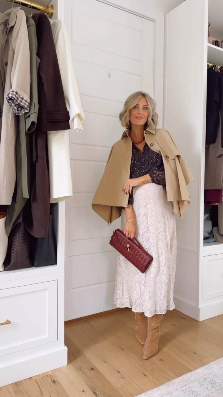 Love pairing this neutral trench poncho with this floral blouse & lace skirt! Wearing XS/2.

Loverly Grey, Loft, neutral poncho, neutral trench coat, neutral coat, fall coat, floral blouse, ruffle blouse, long sleeve blouse, lace skirt, maxi skirt, fall fashion, fall outfit ideas 

#LTKStyleTip #LTKFindsUnder100 #LTKSeasonal