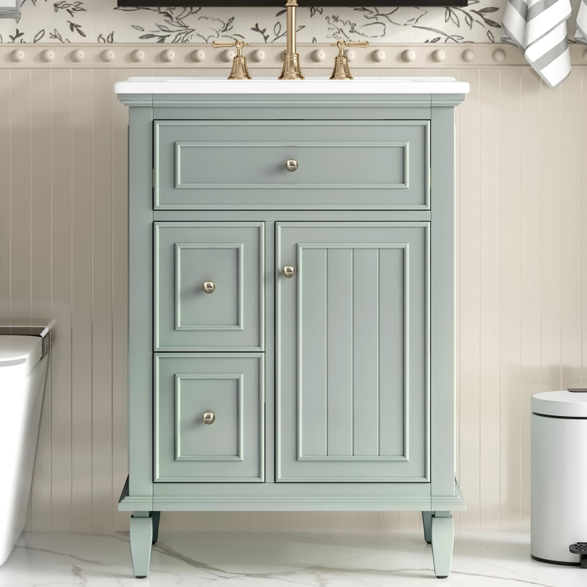 Harper & Bright Designs 24 Inch Bathroom Vanity with Sink, Solid Wood Bathroom Sink Vanity with D... | Amazon (US)