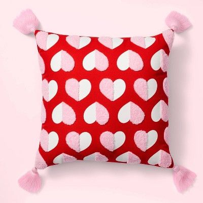 Embroidered Hearts Square Throw Pillow Red - Spritz™ | Target